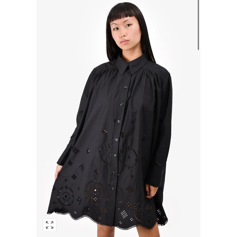 Ganni Broderie Anglais dress organic cotton women's black in size 34/2